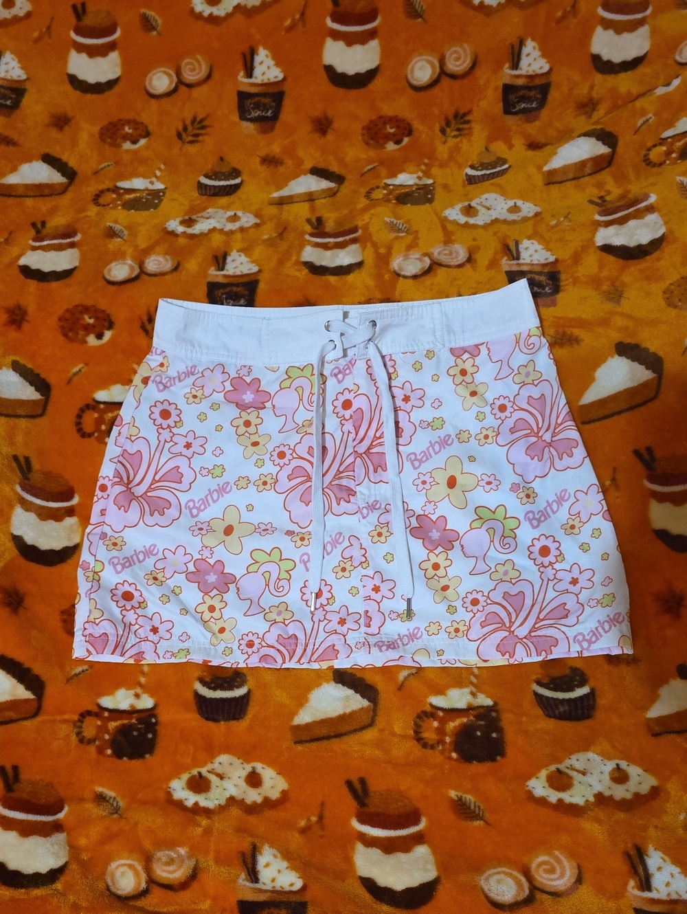 Forever 21 Barbie White and Pink Floral Drawstring Mini Swim Skirt